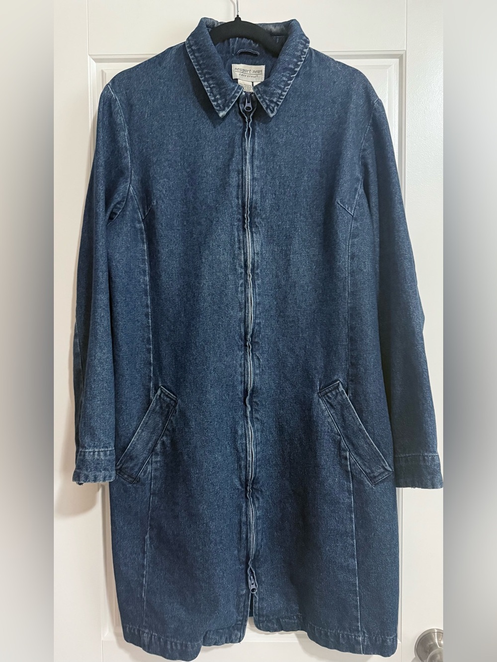 Newport News Vintage Indigo 100% Cotton Denim Zip-Front Oversized Coat